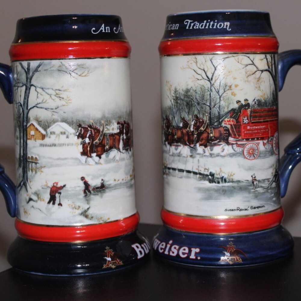 Vintage 1990 Budweiser Collector's Series Beer Mug/Stein American Tradition Set